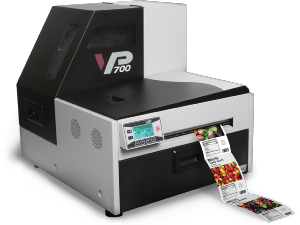VP700e Colour label printer + high speed 300mm/sec + 5 vibrant 250ml ink tanks + print head + 8 inch diameter roll unwinder