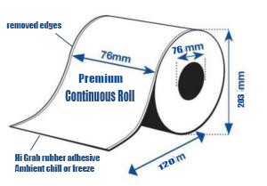 A1 Labels - AJETF2 Premium Gloss Ink / HIGH GRAB - Continuous Label Roll 76mm wide x 120 Metres long