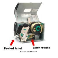 Peel dispense module for EX4 label printers includes liner rewind