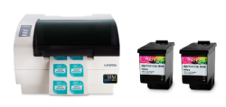 Extra LX610e photo quality colour label printer package with PTCreatePro label printing and shape cutting + ink + extra ink + roll of semi-gloss label media + 3 year warranty