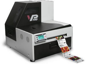 VP700e Colour label printer + high speed 300mm/sec + 5 vibrant 250ml ink tanks + print head + 8 inch diameter roll unwinder