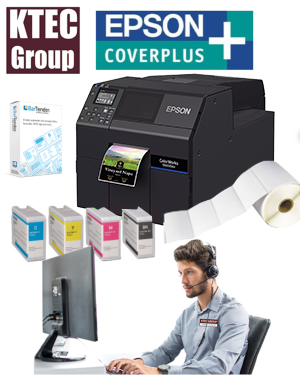 Epson D6000Ae -with three year warranty - 4" Durable Colour Label Printer with Dye inks for vibrant colours + Guillotine + Inks + Bartender label software + labels + set-up help 